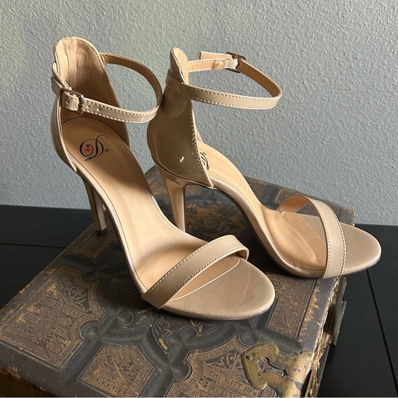 My Delicious Shoes Shoes - My Delicious Shoes Tyrell Beige Strap Patent Heels